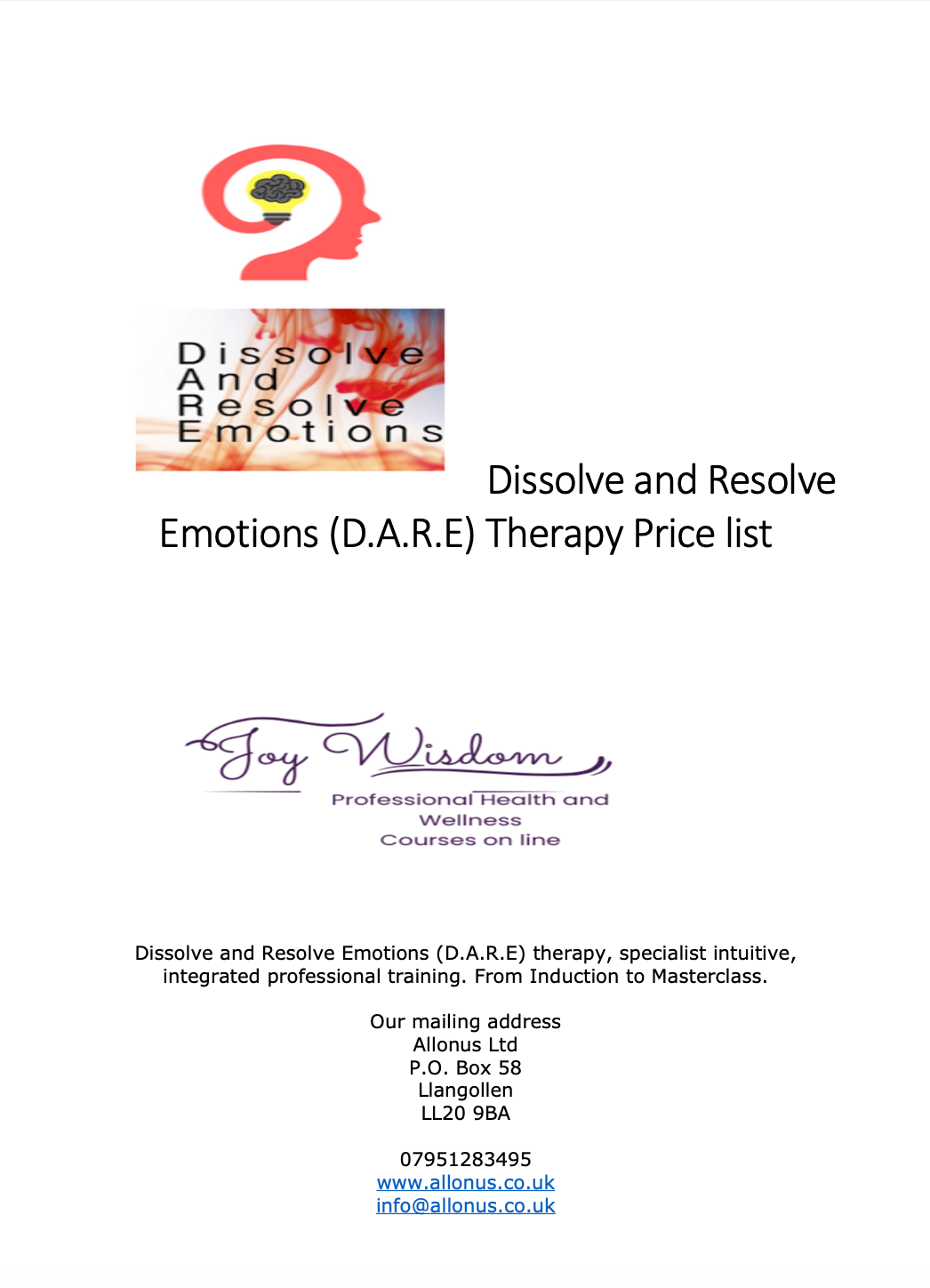 Dissolve and Resolve Emotions (D.A.R.E) Therapy Price list